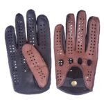 Leather Driving Gloves – Breathable Perforated Goat Leather Sports Car Gloves with Snap Closure