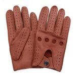 Leather Driving Gloves – Breathable Perforated Goat Leather Sports Car Gloves with Snap Closure